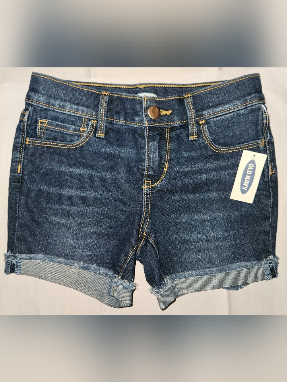 Old Navy Girl's Dark Blue Rolled-Hem Denim Shorts Adjustable Waist Size 7 NWT